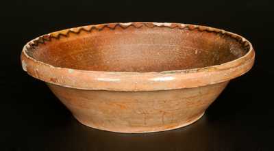 Unusual Redware Bowl with Lead-Glazed Exterior and Manganese Slip-Decoration at Rim