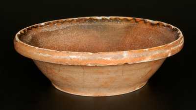 Unusual Redware Bowl with Lead-Glazed Exterior and Manganese Slip-Decoration at Rim