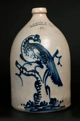 Exceptional J. NORTON & CO. / BENNINGTON, VT Stoneware Pheasant-on-Stump Jug