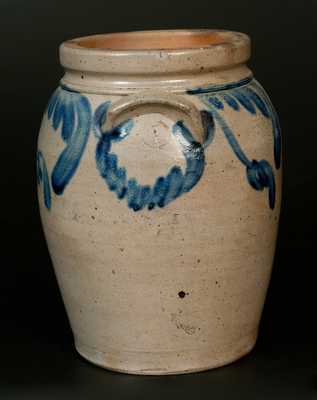 1 Gal. Ovoid Baltimore Stoneware Jar with Hanging Tulip Decoration, circa 1840