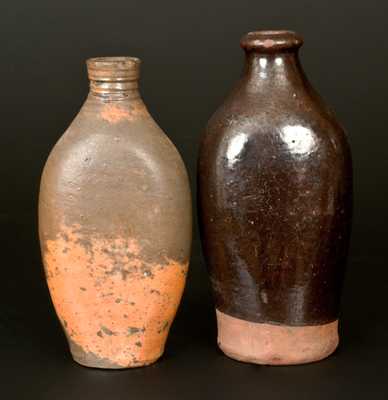 Lot of Two: Stoneware Flask and Redware Flask with Manganese Dip