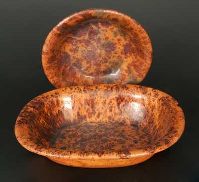 Lot of Two: Redware Plate and Redware Dish with Manganese Sponging