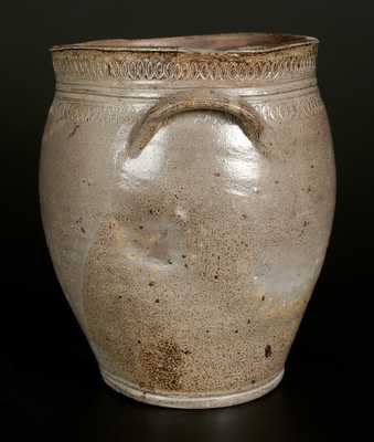 Ovoid Stoneware Jar with Double Coggled Rim, New Jersey Origin