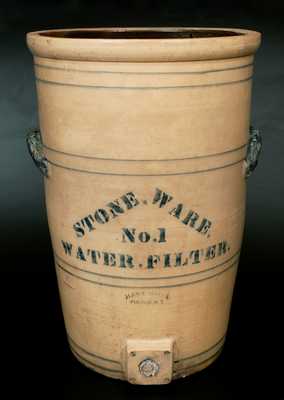 Rare HART BROS. / FULTON, NY Very Large Stoneware Filtering Cooler w/ Ornate Molded Handles
