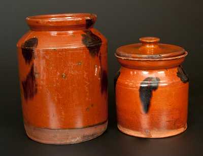 Lot of Two: Redware Jars with Manganese Splotches