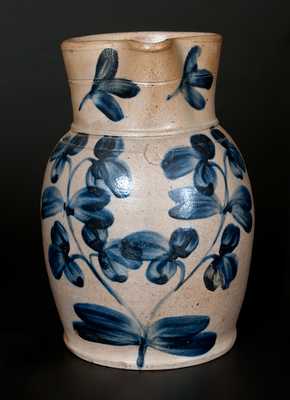 One-Gallon Baltimore, MD Stoneware Pitcher with Cobalt Floral Decoration, circa 1870