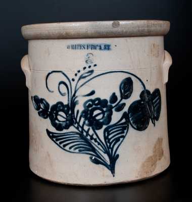 3 Gal. WHITES UTICA N.Y. Stoneware Crock with Profuse Cobalt Floral Decoration