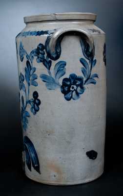 4 Gal. Henry Remmey, Philadelphia Stoneware Water Cooler w/ Profuse Cobalt Floral Decoration
