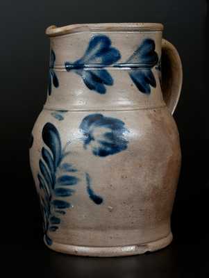 Half-Gallon Remmey (Philadelphia) Stoneware Pitcher with Cobalt Floral Decoration
