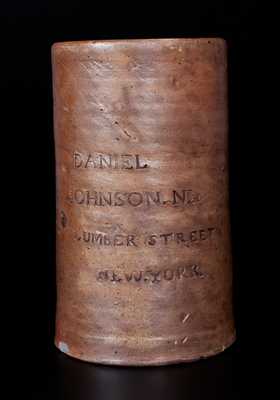 DANIEL JOHNSON. No 24 / LUMBER STREET / NEW.YORK. Stoneware Oyster Jar by Thomas Commeraw