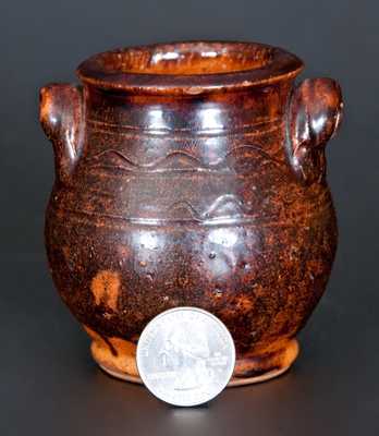 Exceptional Great Road, TN or VA Miniature Handled Redware Jar