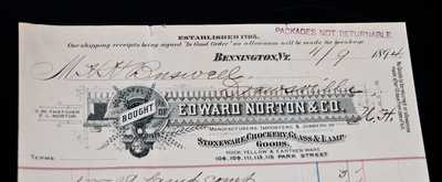 Unusual 1894 EDWARD NORTON & CO. / BENNINGTON, VT Stoneware Billhead