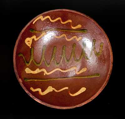 Fine Redware Plate with Yellow and Green Slip Decoration
