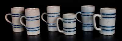 Lot of Six: Stoneware Mugs with Coggled Bands