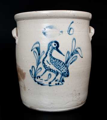 6 Gal. J. BURGER, JR. / ROCHESTER, NY Stoneware Jar with Shorebird Decoration