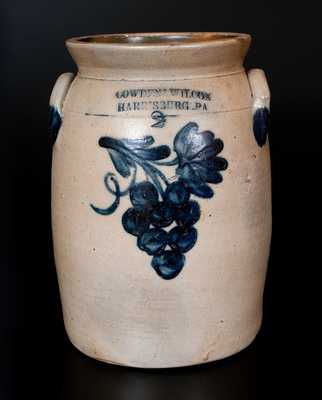 COWDEN & WILCOX / HARRISBURG, PA Stoneware Jar with Grapes Decoration
