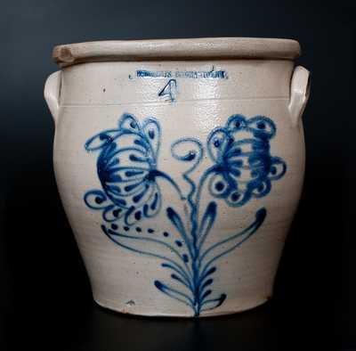 W. ROBERTS BINGHAMTON, NY Stoneware Jar w/ Slip-Trailed Floral Decoration