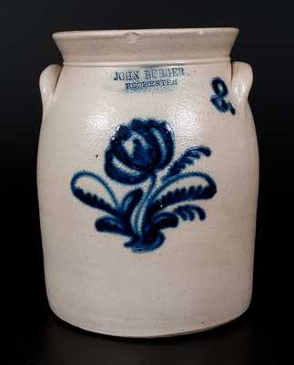 JOHN BURGER / ROCHESTER Stoneware Jar w/ Bold Slip-Trailed Floral Decoration