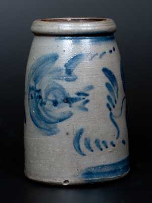 Rare and Fine Western PA Stoneware Canning Jar w/ Large Cobalt Floral Decoration