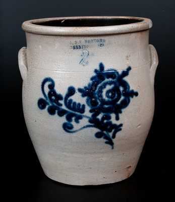 J. & E. NORTON / BENNINGTON, VT Stoneware Jar w/ Slip-Trailed Floral Decoration