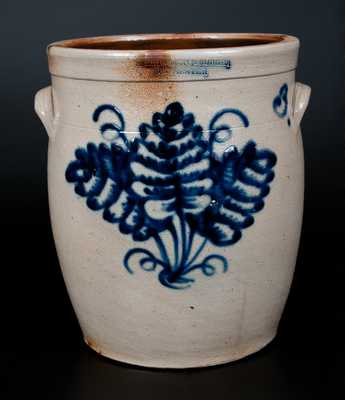 HARRINGTON & BURGER / ROCHESTER Stoneware Jar w/ Bright Detailed Triple Leaf Decoration