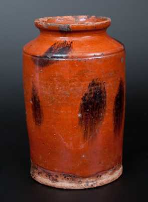 One-Gallon Redware Jar with Manganese Spot Decoraton, Huntington, Long Island, NY, or Norwalk, CT, origin