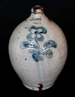 Rare G. LENT / TROY Stoneware Jug with Incised Floral Design
