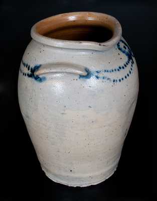 Very Rare Morgan Maker (Baltimore) Stoneware Jar w/ Slip-Trailed Cobalt Floral Decoration