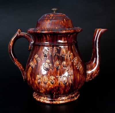 Large D.B. STEDMAN & CO. / BOSTON Rockingham Teapot by SPEELER POTTERY CO., Trenton, NJ