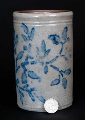 Small-Sized Western PA Stoneware Canning Jar with Stenciled Cobalt Floral Decoration