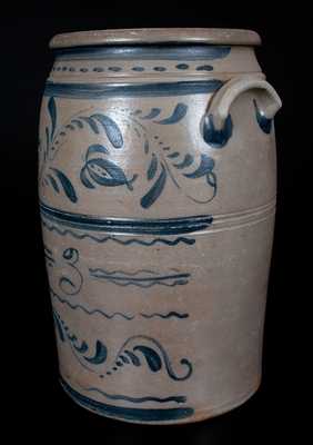 Western PA Stoneware Jar with Brushed Floral Vine and Line Decoration