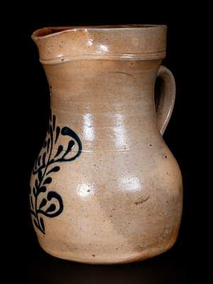Half-Gallon Stoneware Pitcher w/ Slip-Trailed Floral Decoration, attrib. Edmands Pottery, Charlestown, MA