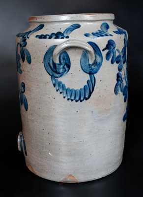 Large Baltimore, MD Stoneware Water Cooler w/ Profuse Cobalt Floral Decoration