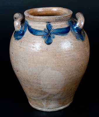 Two-Gallon Ovoid Manhattan Stoneware Jar w/ Incised Foliate Decoration