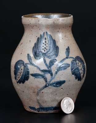 Extremely Fine Miniature Ohio Stoneware Pitcher w/ Detailed Floral Decoration