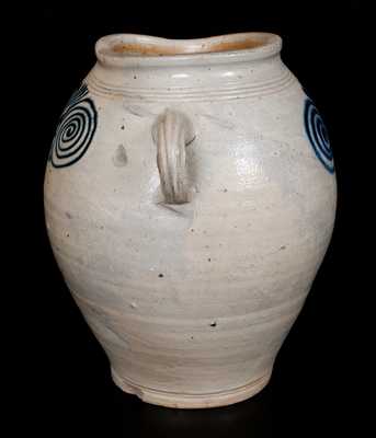 Rare Stoneware Jar with Vertical Handles and Bold Watchspring Decoration, probably Cheesequake, NJ, c1775