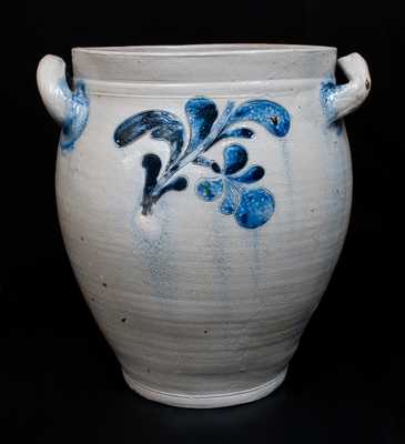 Exceedingly Rare DAVID MORGAN (Manhattan) Stoneware Jar w/ Bold Incised Floral Decoration, c1800
