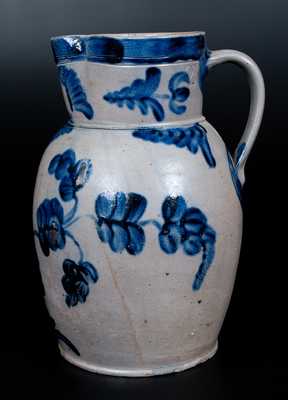 Excellent Baltimore Stoneware Two-Gallon Pitcher w/ Elaborate Cobalt Floral Decoration