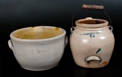 Lot of Two: Stoneware Milkpan and N. WHITE & CO. BINGHAMTON Stoneware Batterpail