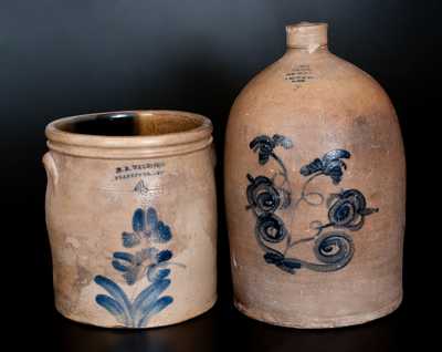 Lot of Two: Canadian Stoneware Jugs, JOLIETTE Advertising and WELDING / BRANTFORD Example