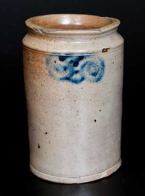 Very Rare Manhattan, NY or Cheesequake, NJ Stoneware Jar w/ Cobalt Watchspring Decoration