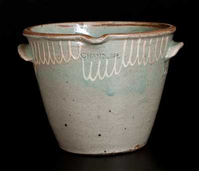 Scarce CHANDLER Edgefield, SC Stoneware Milkpan with Kaolin Slip Decoration