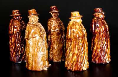 Five Rockingham-Glazed Coachman Bottles, Lyman, Fenton & Co., Bennington, VT, circa 1849-58