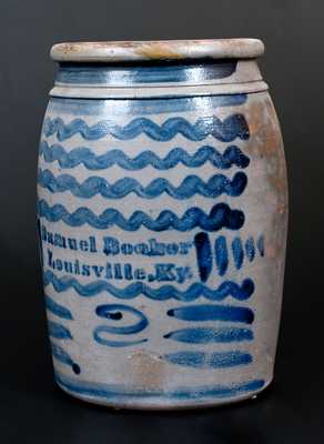 Exceptional Samuel Booker / Louisville, KY Stoneware Jar with Profuse Cobalt Decoration