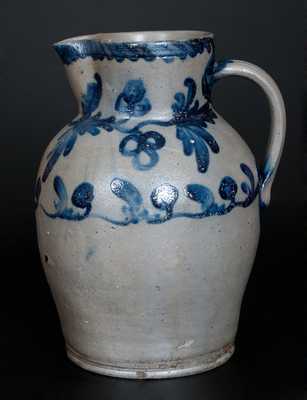 Rare 3 Gal. Baltimore Stoneware Pitcher with Floral Vine Decoration, c1825