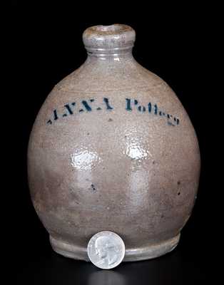Rare Stenciled Anna Pottery Quart-Sized Stoneware Jug