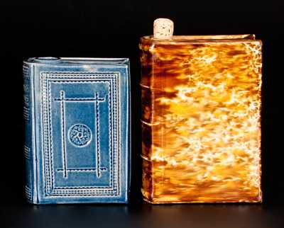 Lot of Two: Rockingham Ware Book Flasks incl. Fine Cobalt Example att. Jeffords Pottery, Philadelphia, PA