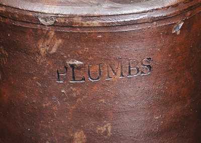 Rare PLUMBS Stoneware Canning Jar, att. C. Crolius, Manhattan, early 19th century