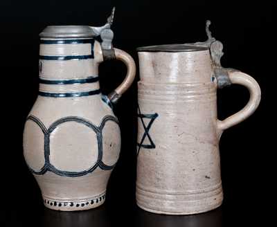 Lot of Two: German Stoneware Vessels with Incised Decoration incl. Pitcher w/ Star of David
