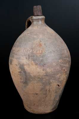 Rare PAUL:CUSHMAN Ovoid Stoneware Jug, Albany, c1815
